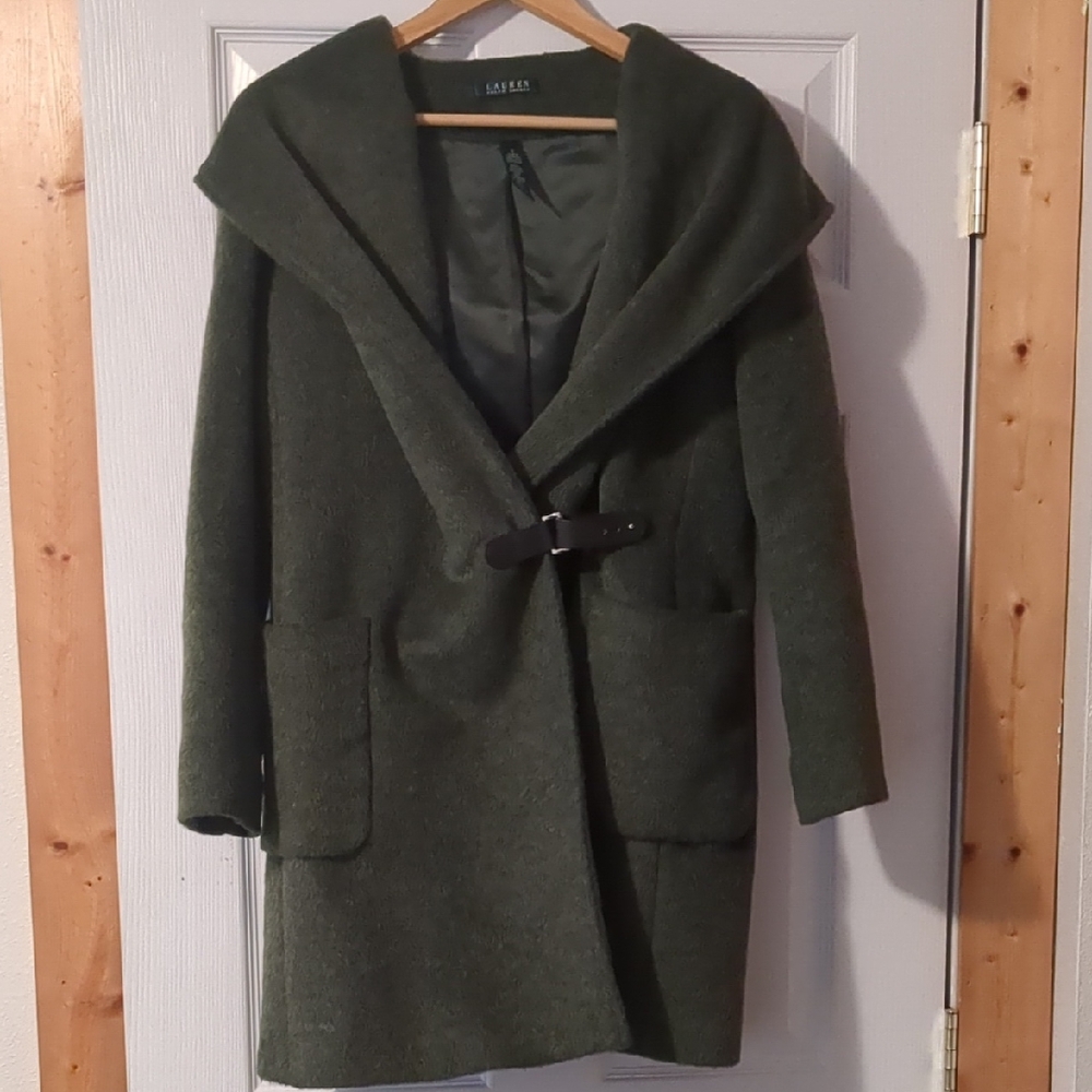 Dark Green Coat with Belted Closure